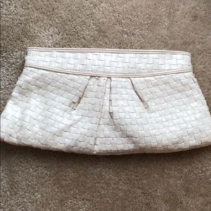 Off White faux leather basketweave clutch